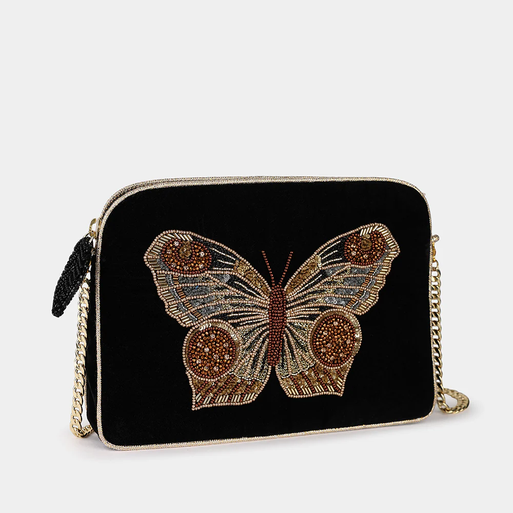 Butterfly Velvet Sling Back Bag in Black, from Olivia Dar - Image 3