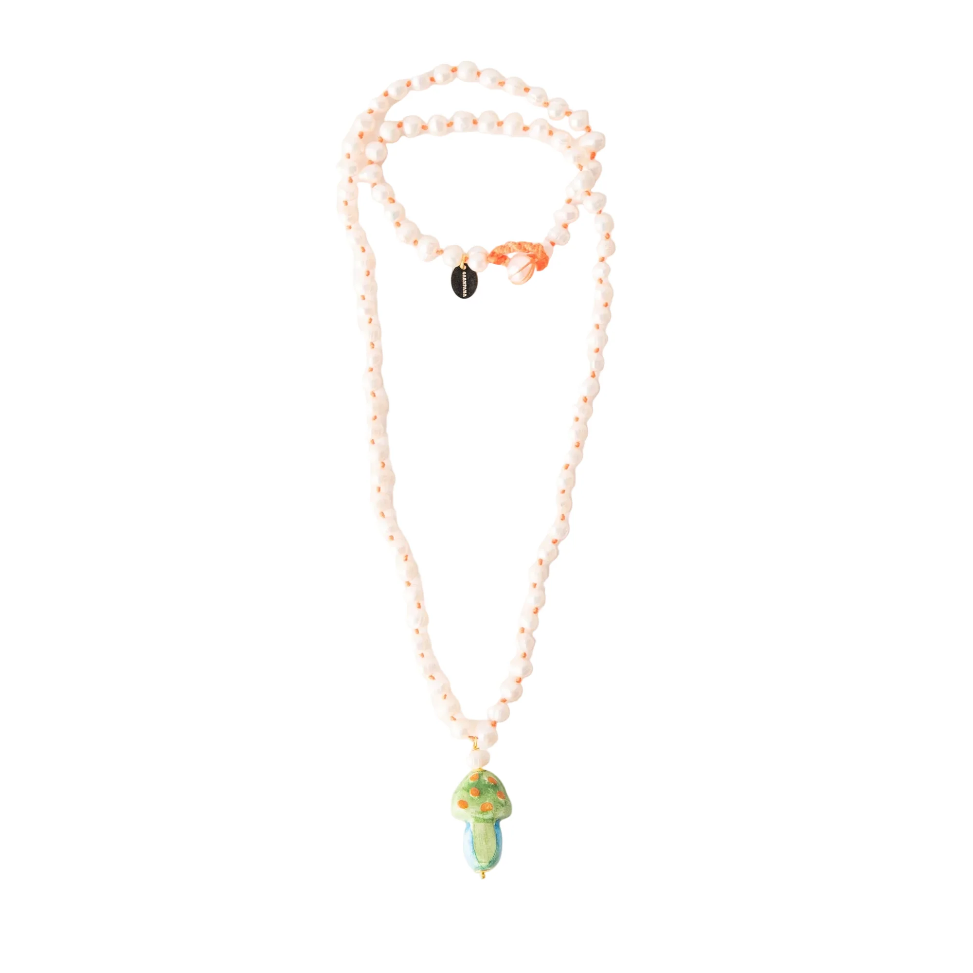 Funghi Classic Long Ceramic Necklace in Orange & Green, from Cashfana