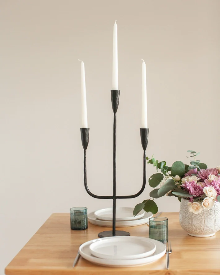 Hand Forged Iron Candelabra Candle Holder in Black - Image 2